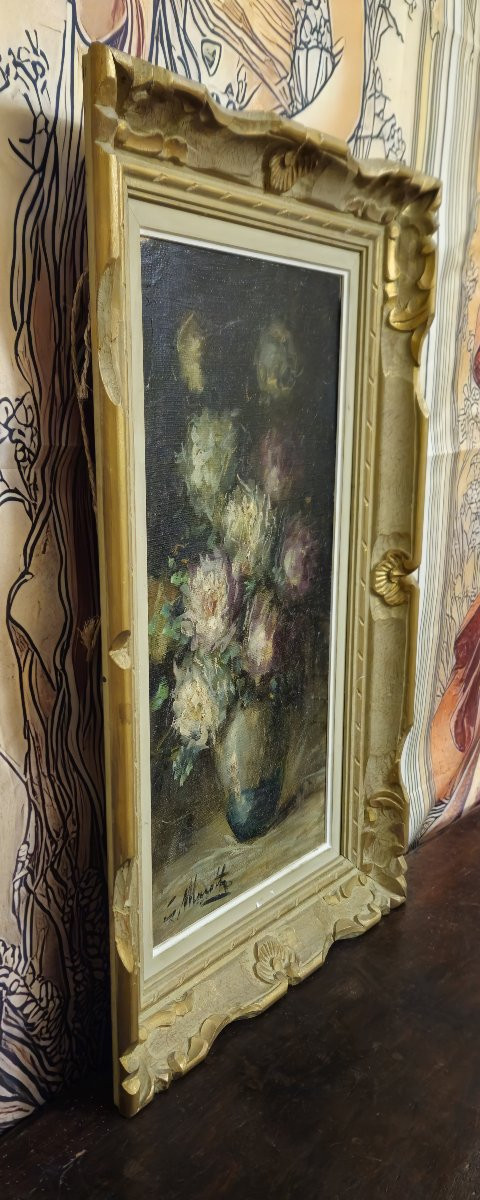 Antique Painting Signed G. Marotte – Oil On Canvas – Still Life With Bouquet – -photo-1