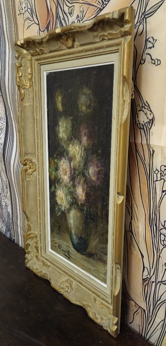 Antique Painting Signed G. Marotte – Oil On Canvas – Still Life With Bouquet – -photo-2
