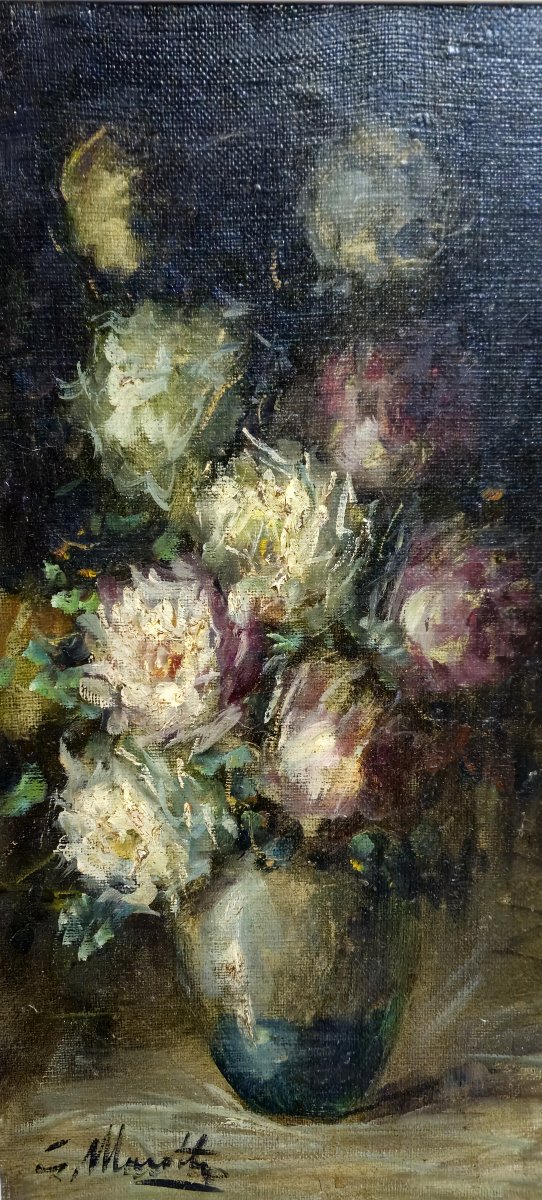 Antique Painting Signed G. Marotte – Oil On Canvas – Still Life With Bouquet – -photo-3