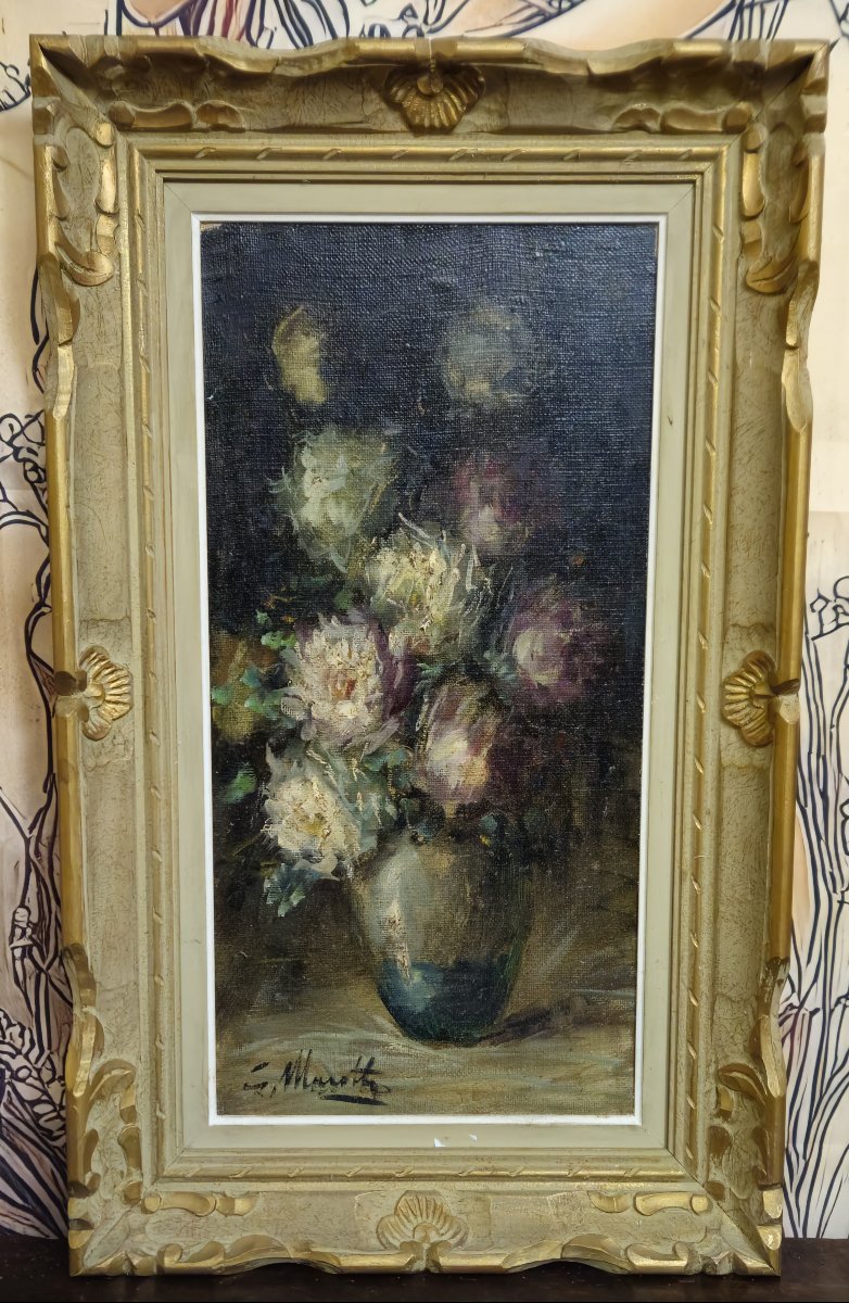 Antique Painting Signed G. Marotte – Oil On Canvas – Still Life With Bouquet – -photo-5