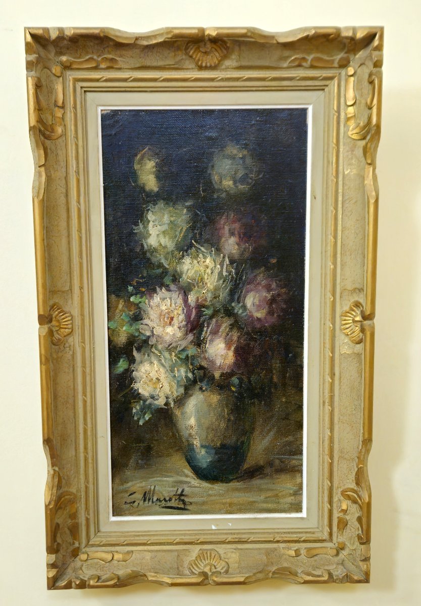 Antique Painting Signed G. Marotte – Oil On Canvas – Still Life With Bouquet – -photo-6