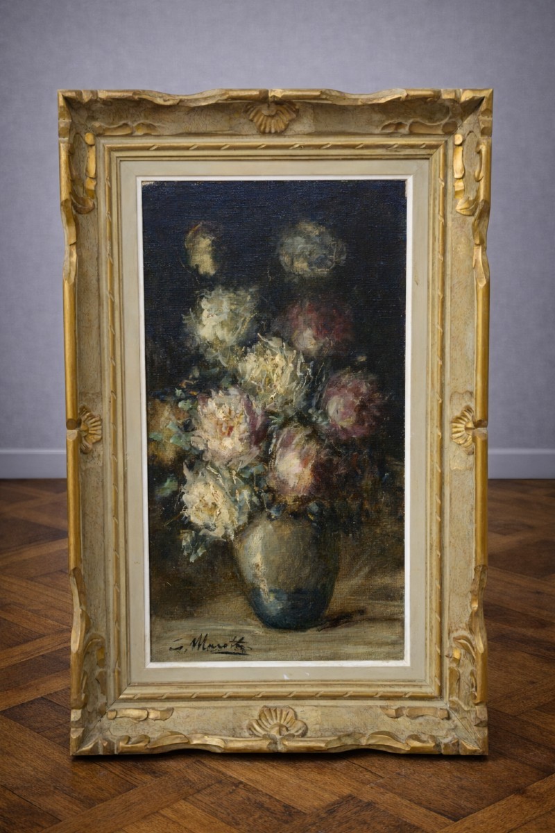 Antique Painting Signed G. Marotte – Oil On Canvas – Still Life With Bouquet – 