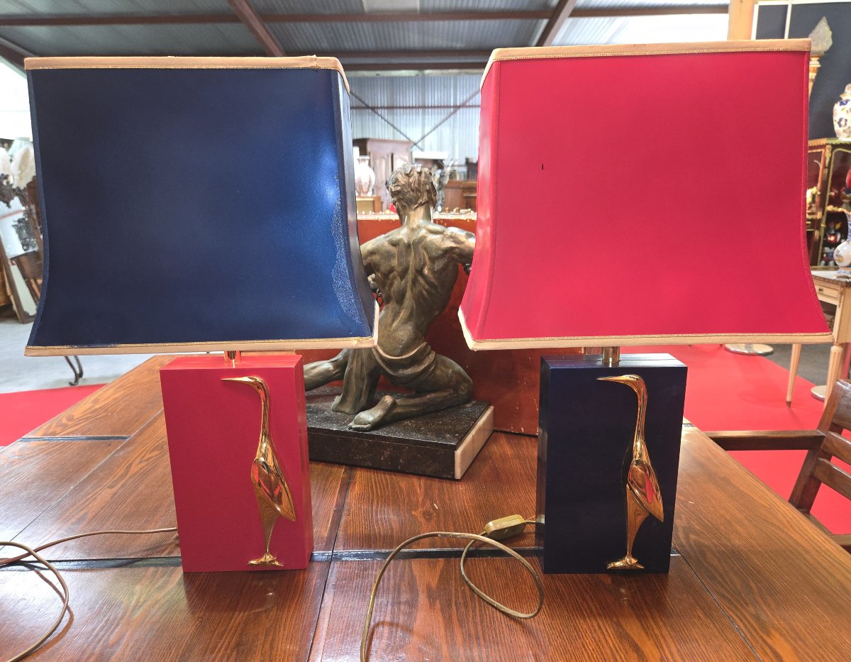 Paire de lampes de table vintage, travail Français dans le goût de la Maison Charles-photo-3