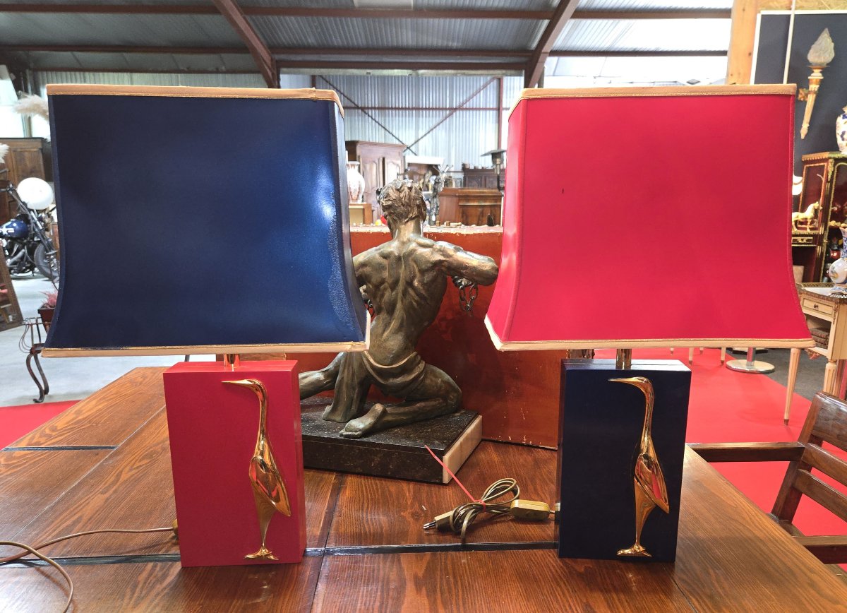 Paire de lampes de table vintage, travail Français dans le goût de la Maison Charles-photo-6