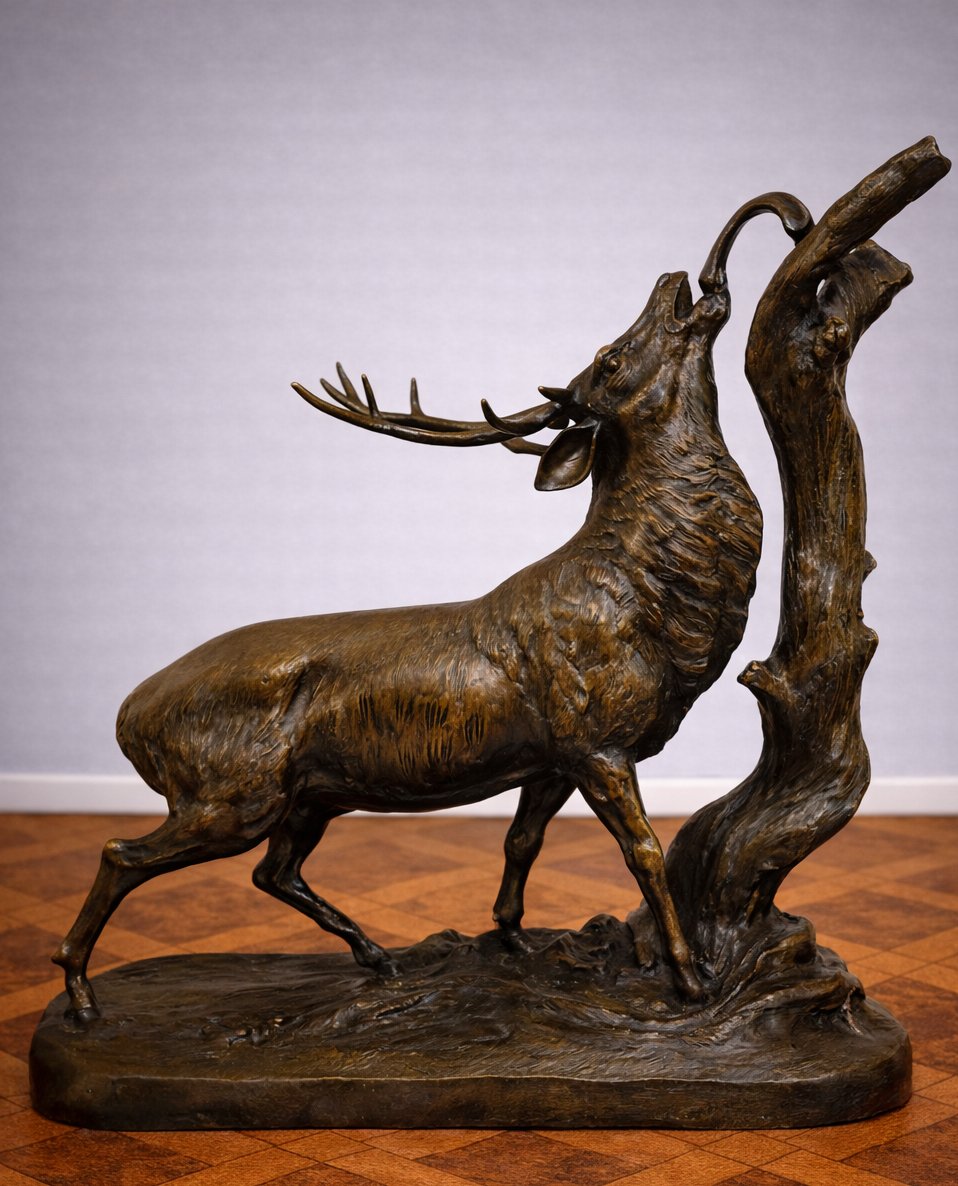 Large Bronze Animal Group – Rutting Stag – Late 19th Century -photo-1