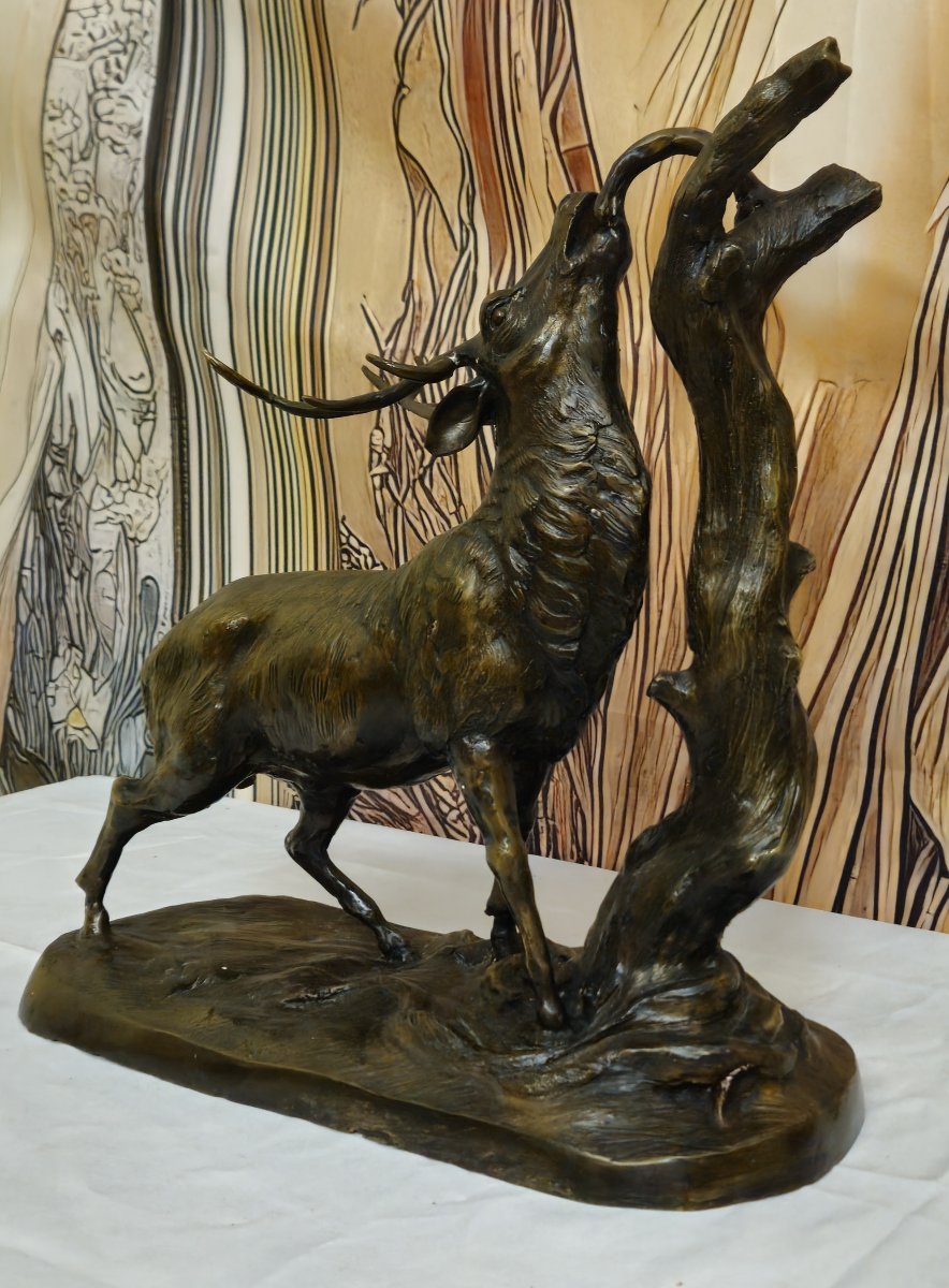 Large Bronze Animal Group – Rutting Stag – Late 19th Century -photo-2