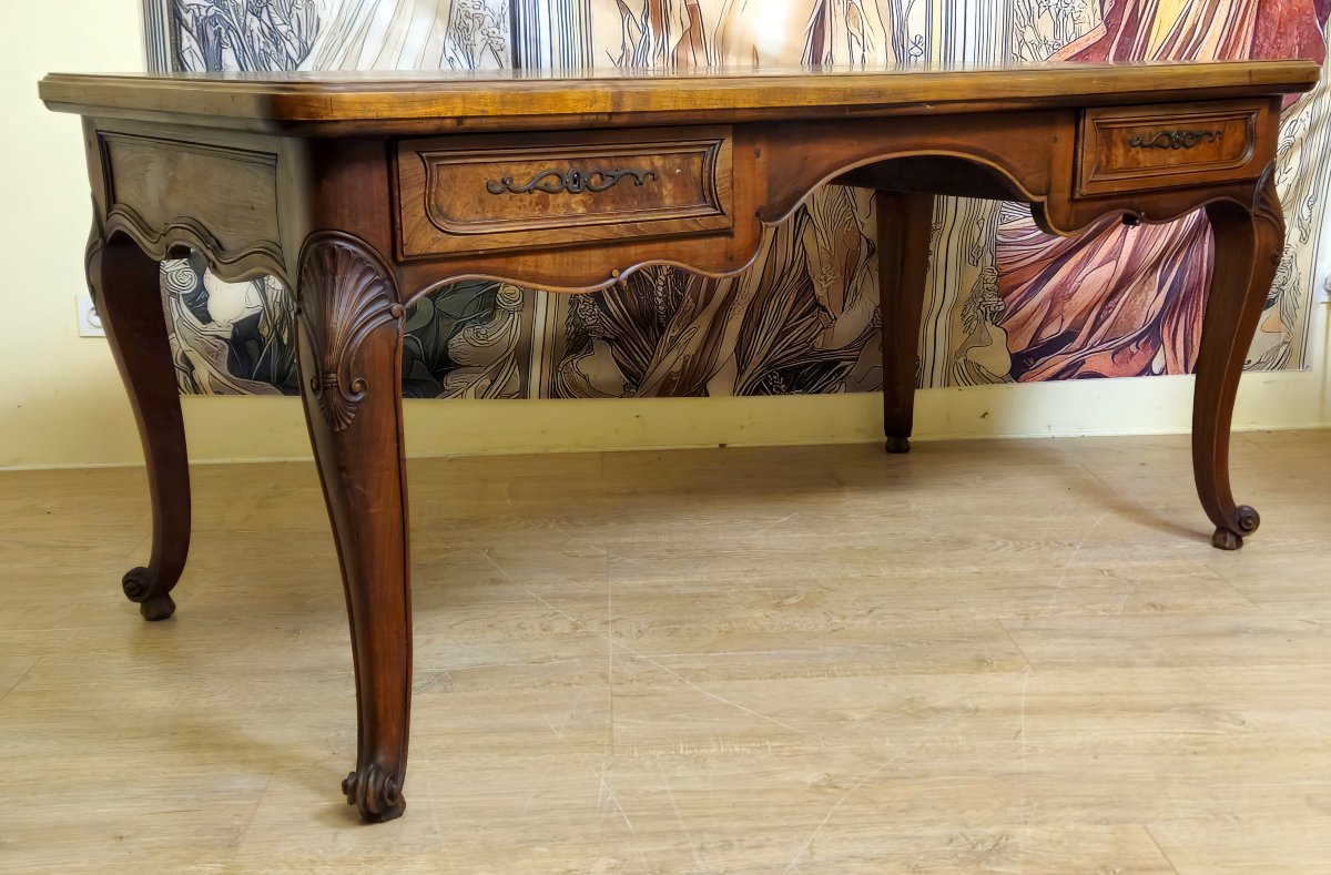 Louis XV Style Flat-top Desk In Walnut And Elm – 20th Century-photo-4