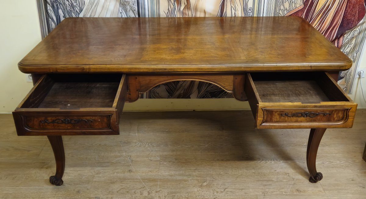 Louis XV Style Flat-top Desk In Walnut And Elm – 20th Century-photo-7