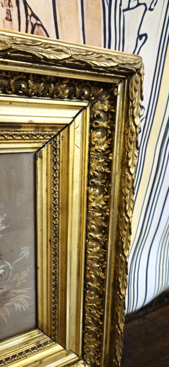 Angéle Blanc 1890 : Charmante peinture ancienne (gouache) représentant une scène galante-photo-5