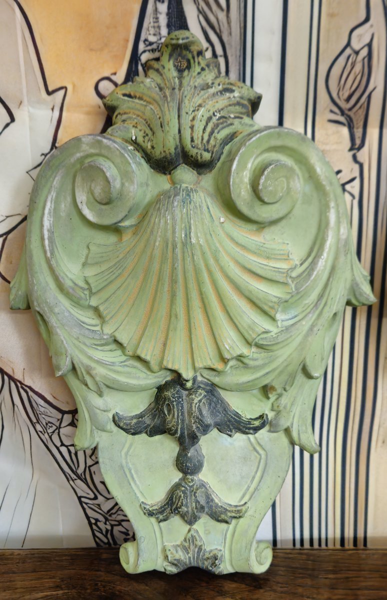 Paire d’éléments architecturaux anciens en faience polychrome – décor coquille – XIXeme -photo-4