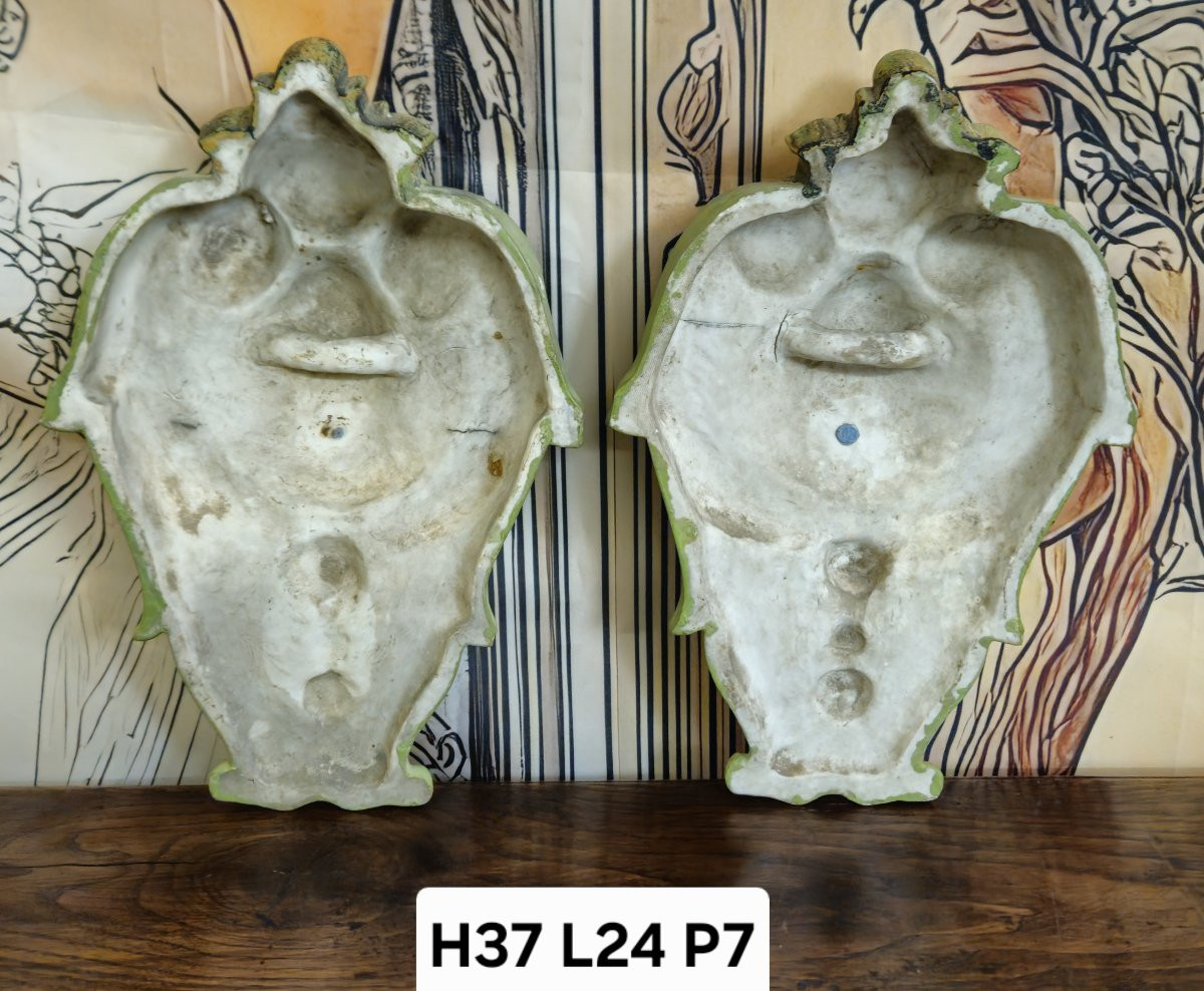 Paire d’éléments architecturaux anciens en faience polychrome – décor coquille – XIXeme -photo-7