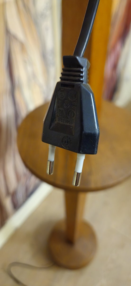 Light Oak Floor Lamp With Shelf And Tassel Shade – 1940s – Art Deco-photo-6