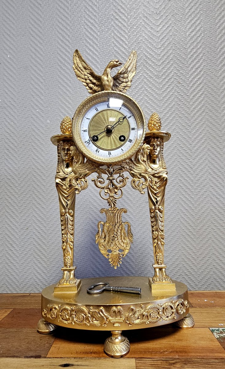A Finely Chased And Gilded Bronze Portico Clock, Empire Period, Circa 1800-photo-2