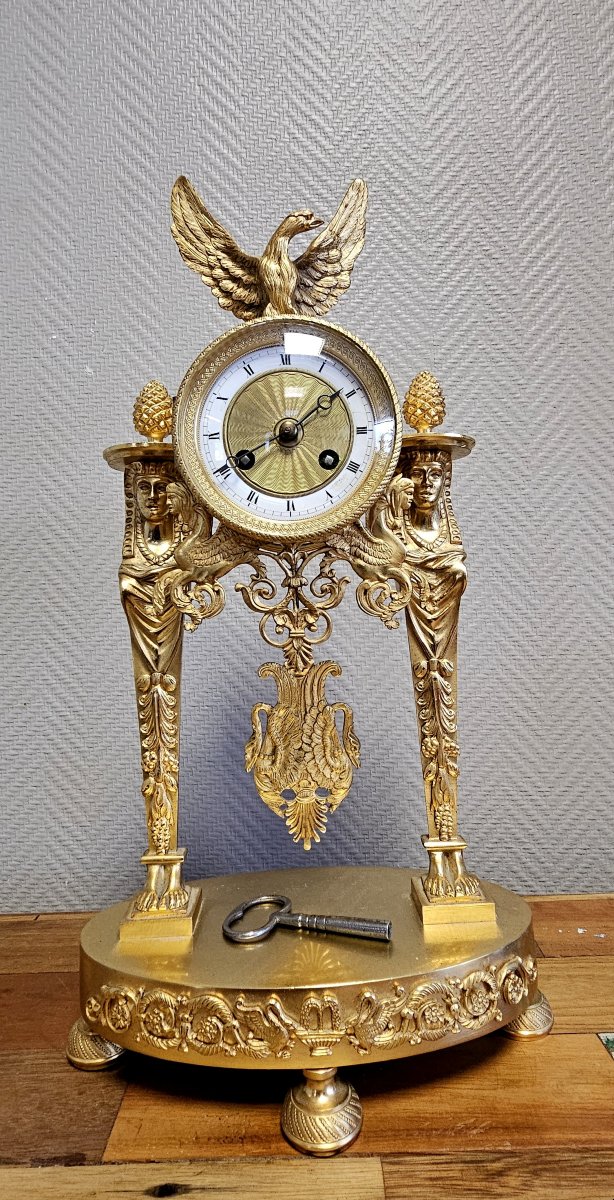A Finely Chased And Gilded Bronze Portico Clock, Empire Period, Circa 1800-photo-3