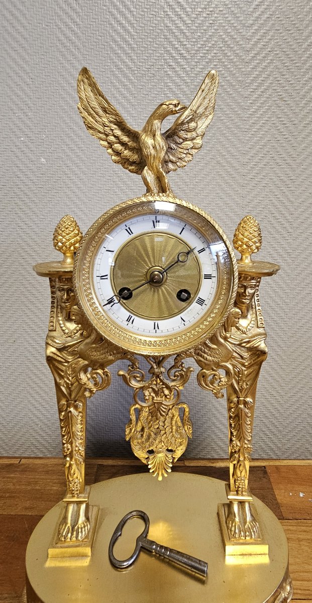 A Finely Chased And Gilded Bronze Portico Clock, Empire Period, Circa 1800-photo-4