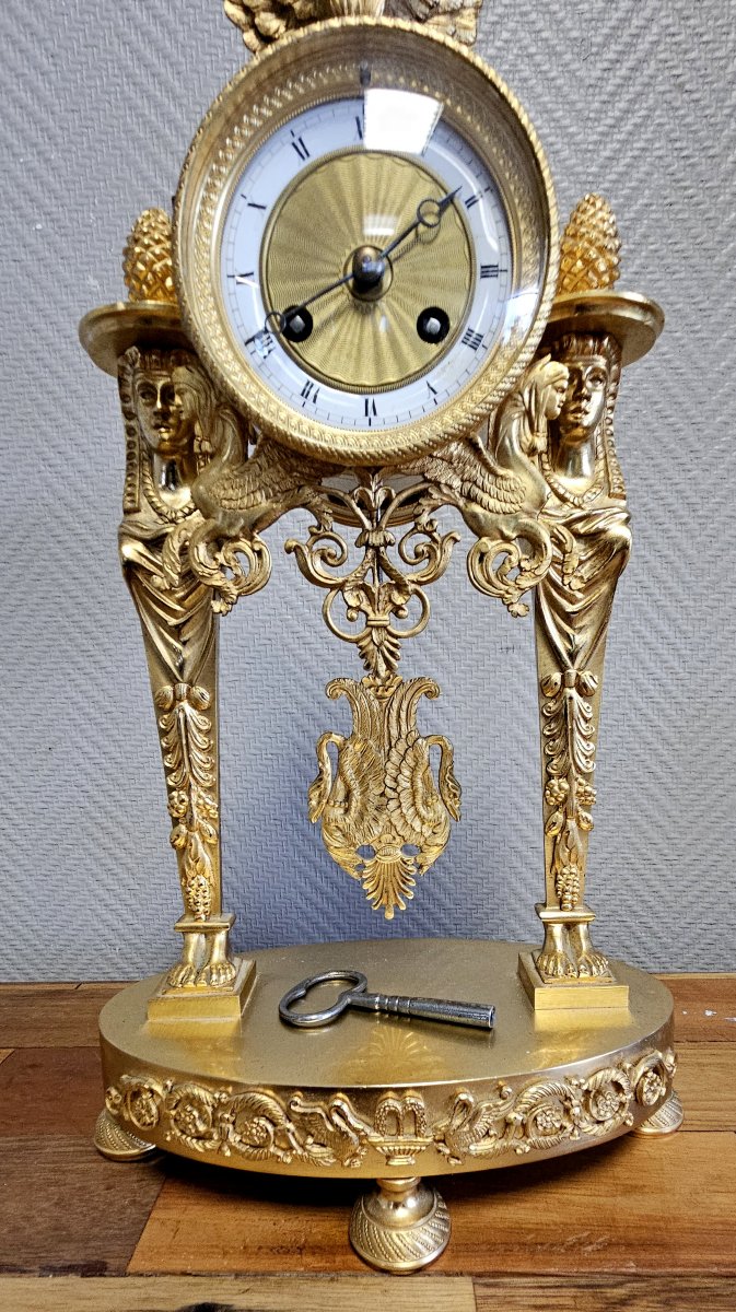 A Finely Chased And Gilded Bronze Portico Clock, Empire Period, Circa 1800-photo-1
