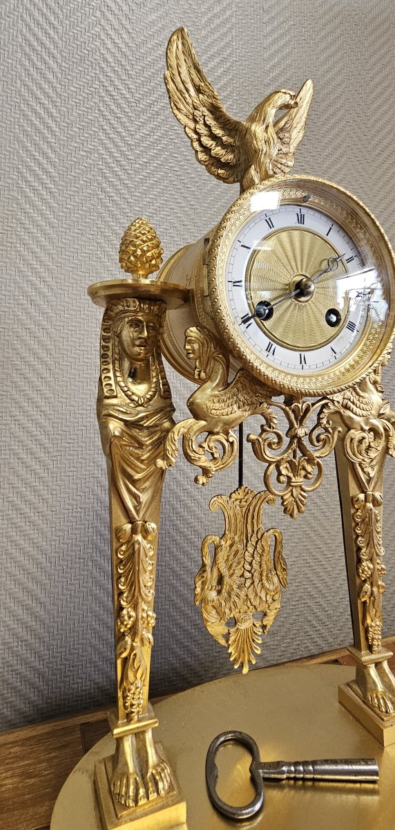 A Finely Chased And Gilded Bronze Portico Clock, Empire Period, Circa 1800-photo-2