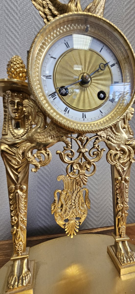 A Finely Chased And Gilded Bronze Portico Clock, Empire Period, Circa 1800-photo-5