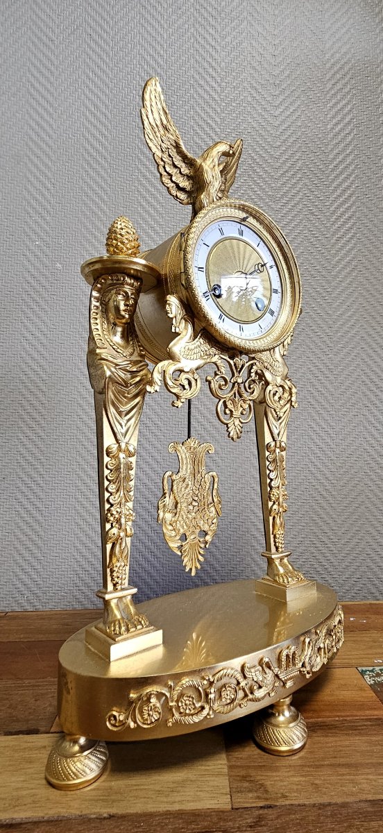 A Finely Chased And Gilded Bronze Portico Clock, Empire Period, Circa 1800-photo-6