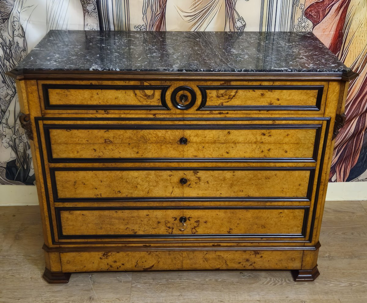 Charles X Period Chest Of Drawers In Maple And Blackened Pear Wood (circa 1820) -photo-1