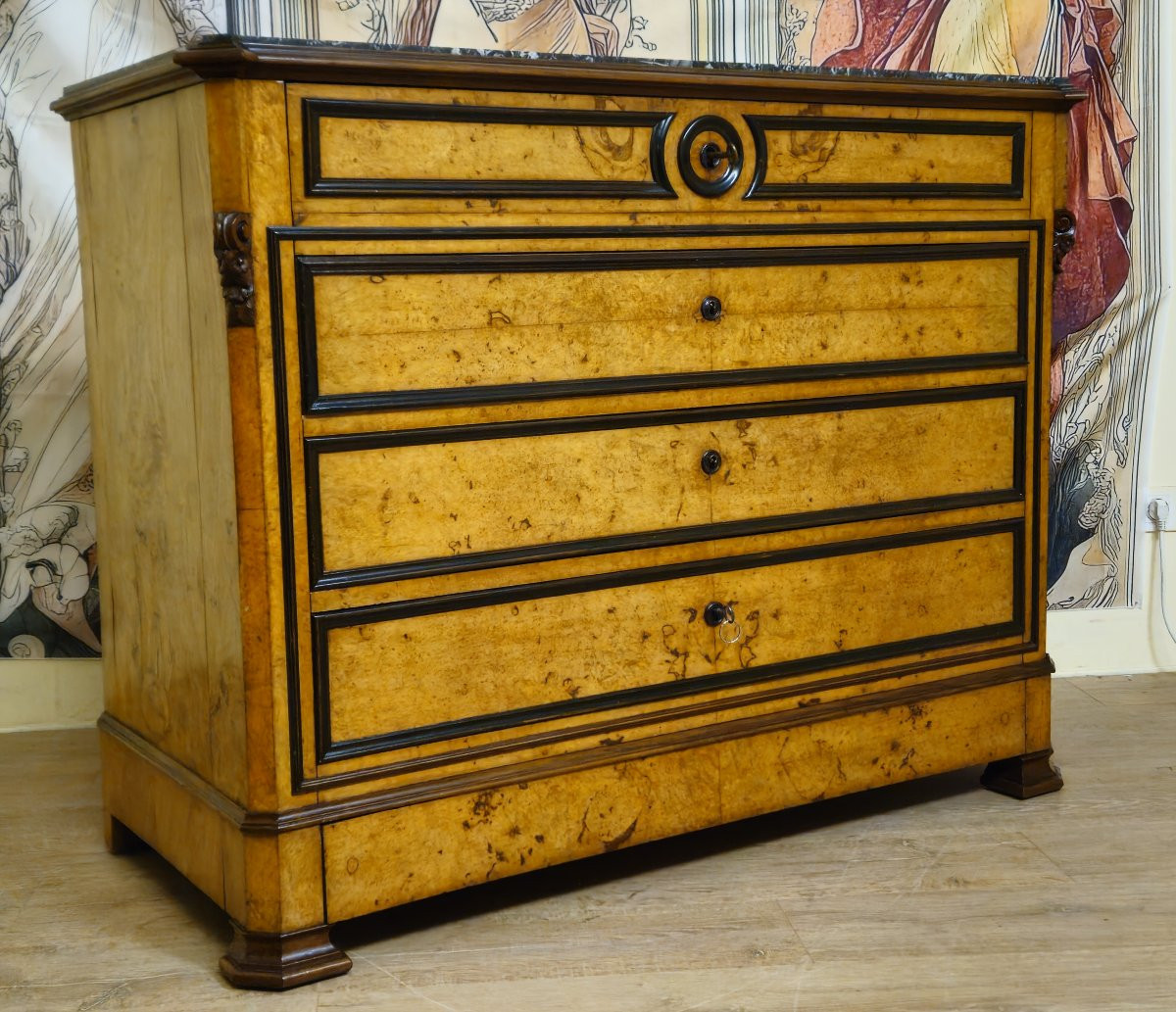 Charles X Period Chest Of Drawers In Maple And Blackened Pear Wood (circa 1820) -photo-2