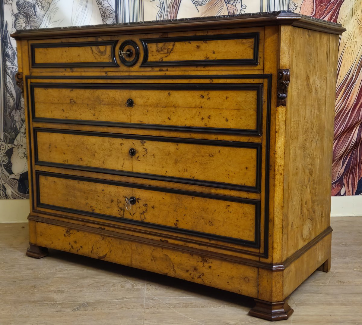 Charles X Period Chest Of Drawers In Maple And Blackened Pear Wood (circa 1820) -photo-3