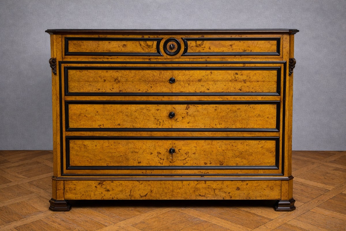 Charles X Period Chest Of Drawers In Maple And Blackened Pear Wood (circa 1820) 