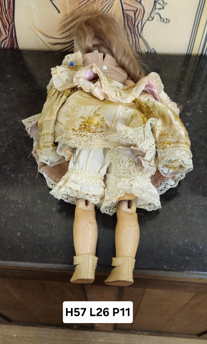 Grande poupée ancienne UNIS FRANCE 60 – tête porcelaine – corps articulé – début XXe siècle-photo-8