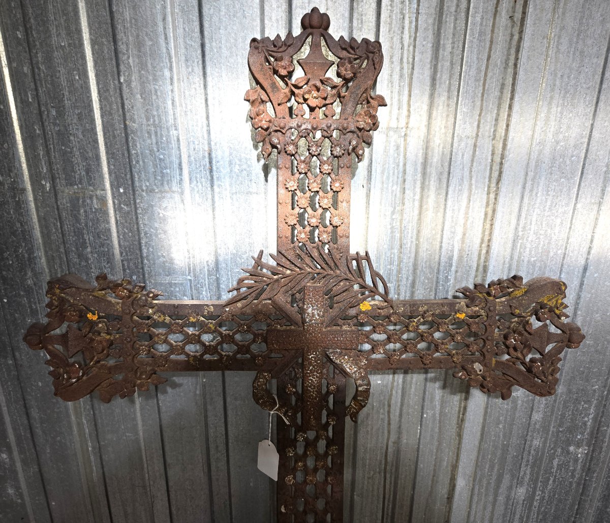 Huge Antique Cast Iron Cross, Richly Openwork And Decorated With Floral And Religious Motifs-photo-3