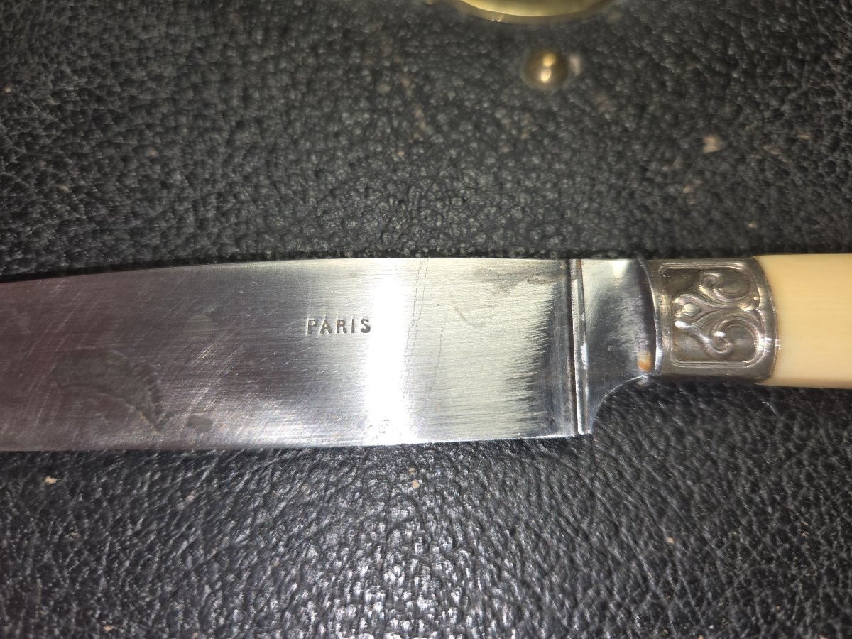 Coffret époque Napoléon III contenant 36 couteaux de table avec manches imitation os -photo-5