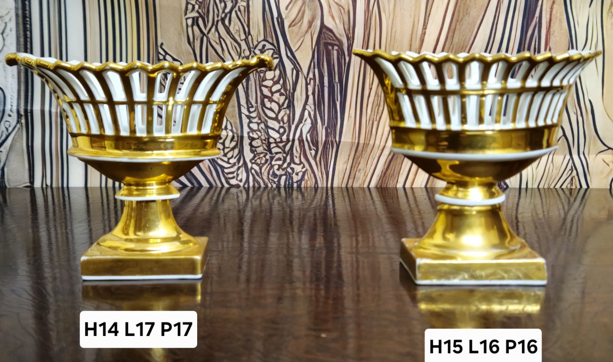 Paris Porcelain / Pair Of Altar Cups / Decorative Vases In Openwork White Porcelain-photo-6