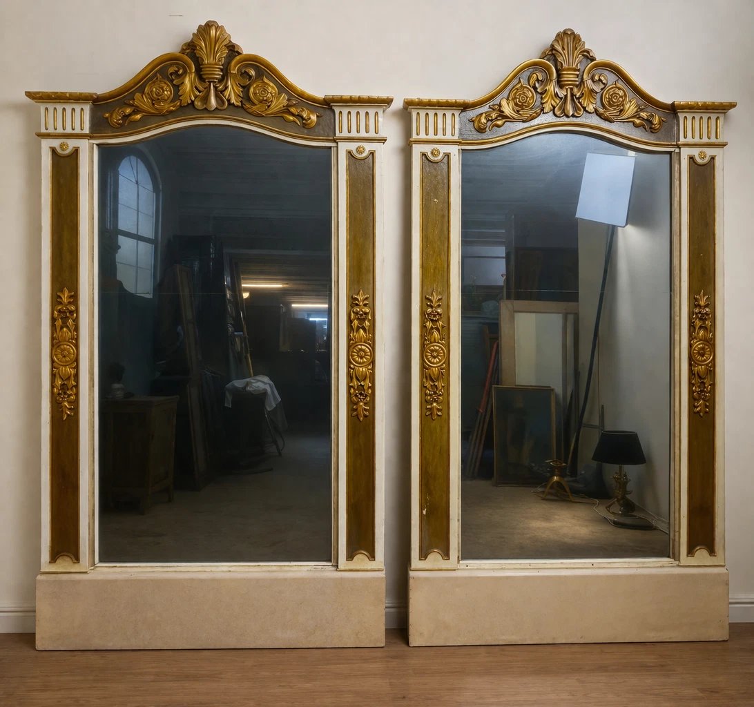 Paire de très grands miroirs trumeaux / néoclassiques – XIXe siècle / haut 234 cm-photo-1