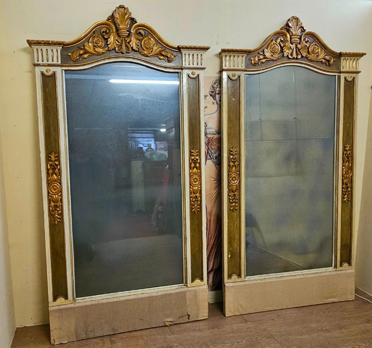 Paire de très grands miroirs trumeaux / néoclassiques – XIXe siècle / haut 234 cm-photo-2