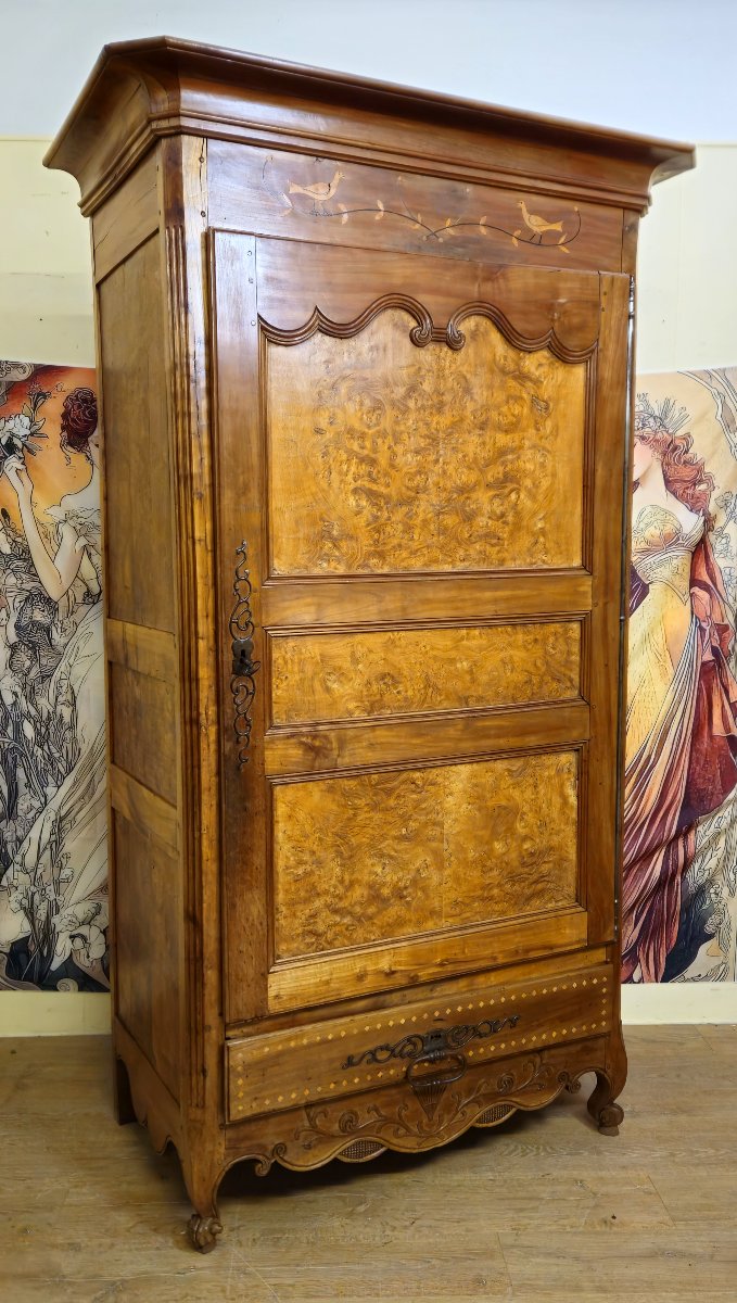 Regional Bonnetière Wardrobe In Walnut And Marquetry – 18th Century-photo-2