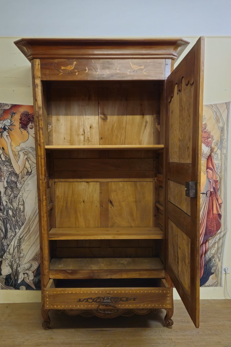 Regional Bonnetière Wardrobe In Walnut And Marquetry – 18th Century-photo-7