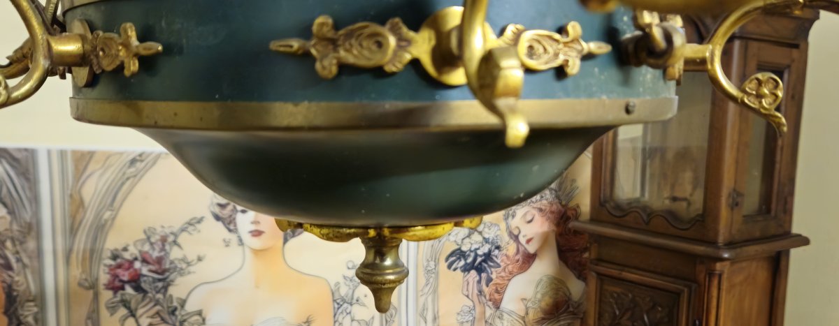 Antique Gilt Bronze Chandelier With Six Lights, Empire Style / Dating From The Late 19th Century -photo-4