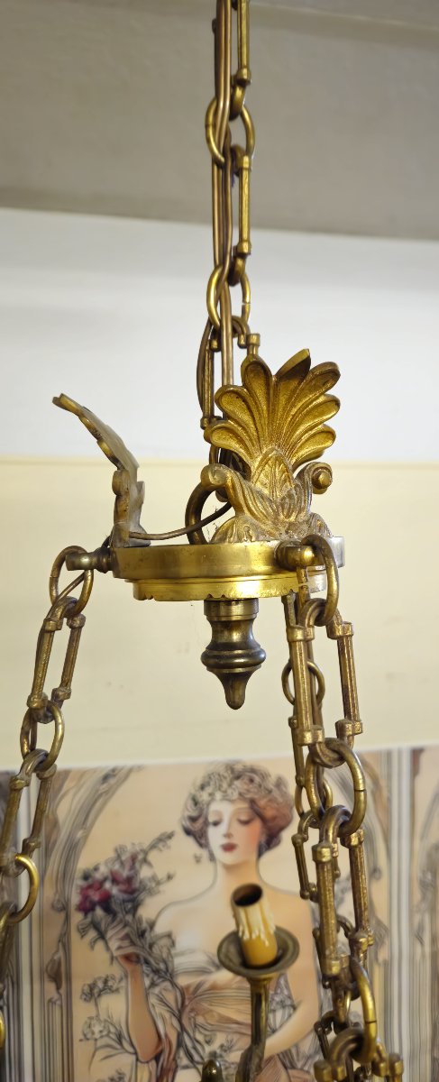 Antique Gilt Bronze Chandelier With Six Lights, Empire Style / Dating From The Late 19th Century -photo-5