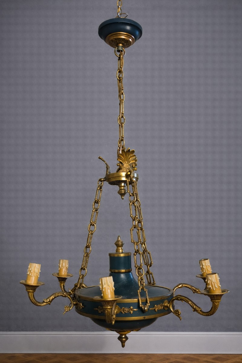 Antique Gilt Bronze Chandelier With Six Lights, Empire Style / Dating From The Late 19th Century 
