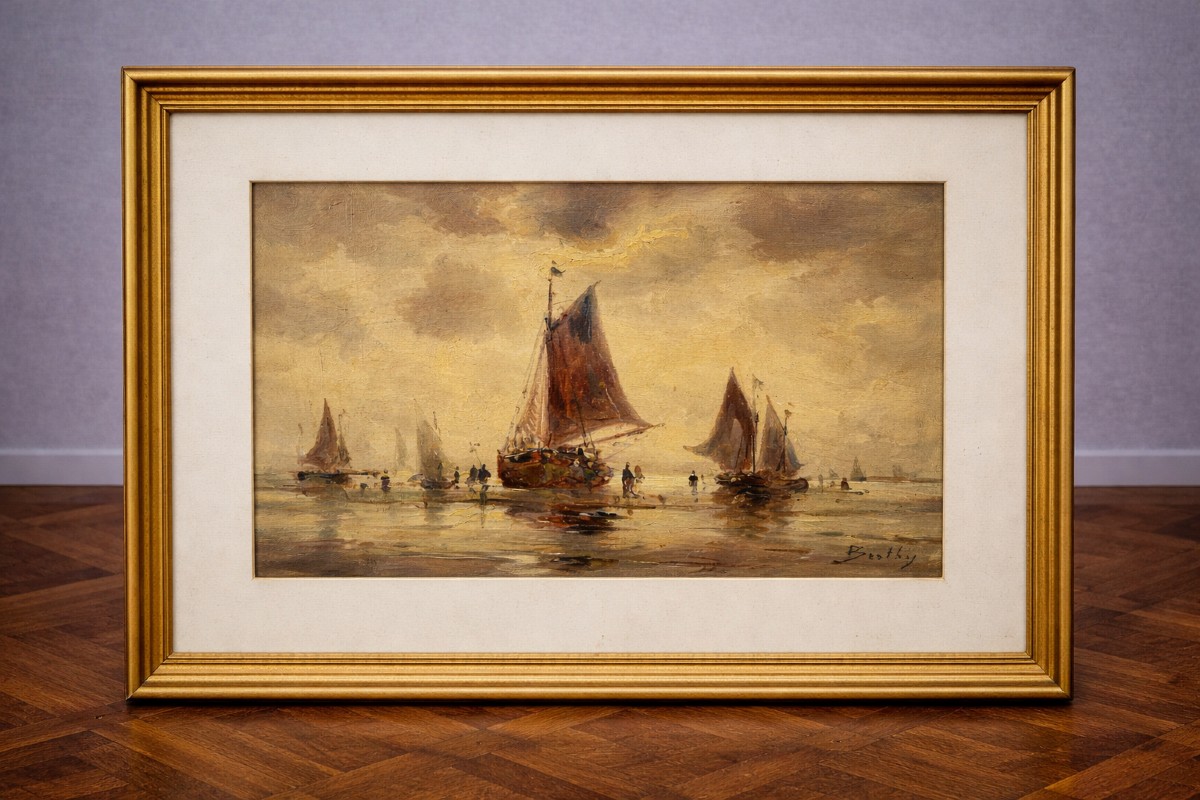 Oil On Canvas - Marine With Sailboats - Signed Bentley - European School - Late 19th Century