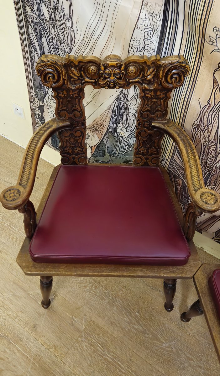 Paire de fauteuils anciens sculptés style Renaissance / Louis XIII / XIXeme -photo-6