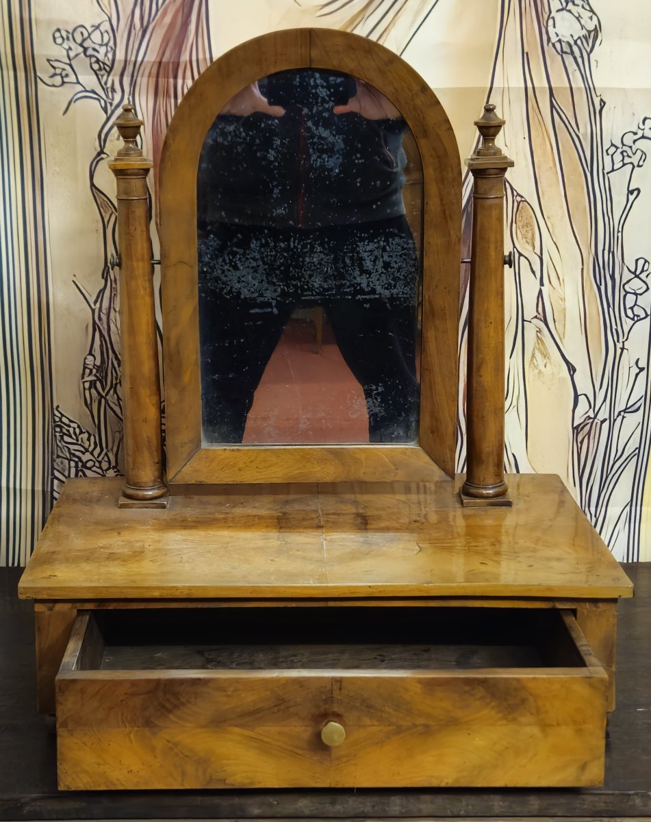 Miroir de toilette / Psyché avec tiroir – coiffeuse de table XIXe – acajou – époque Empire -photo-6