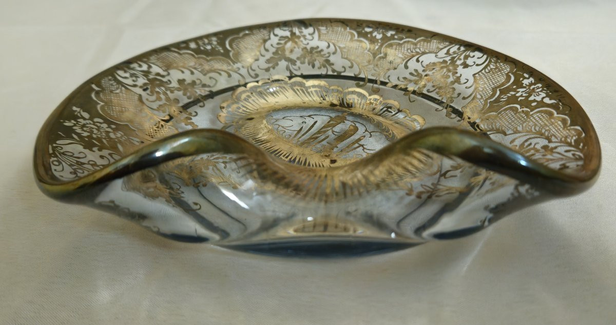 Service ancien en verre argenté – 7 pièces – Venise – décor gravé et argenté – -photo-6