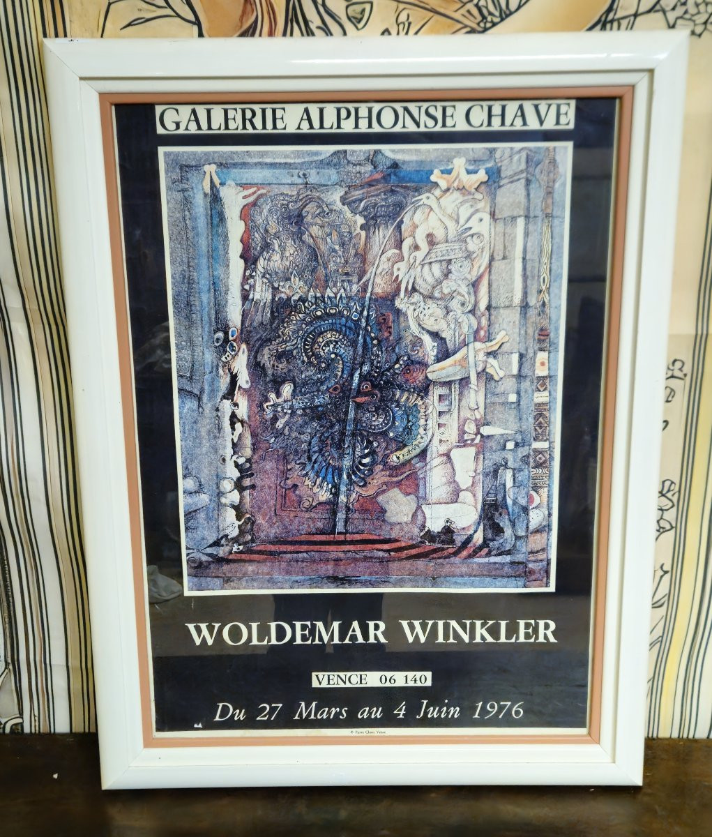 Woldemar Winkler Exhibition Poster - Galerie Alphonse Chave - Vence 1976 - Framed-photo-1