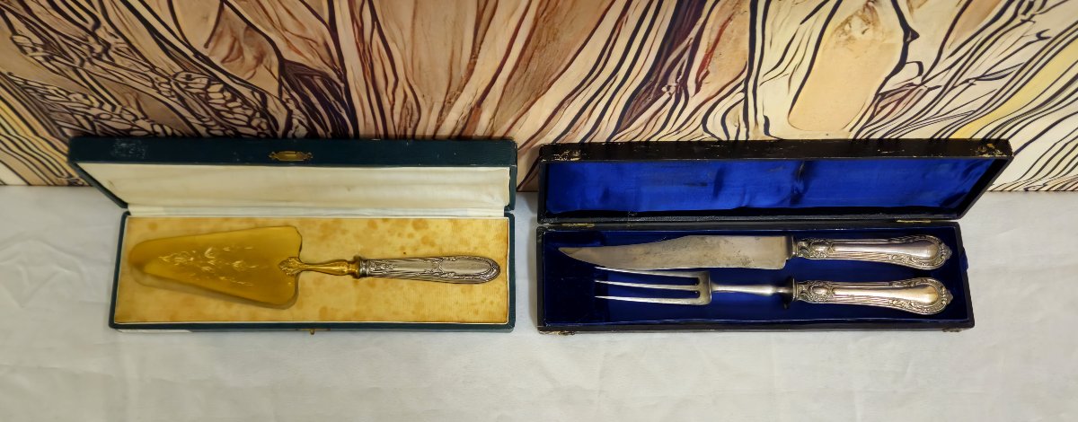 Art de la table : réunion de deux coffrets de couverts en argent fourré -photo-4