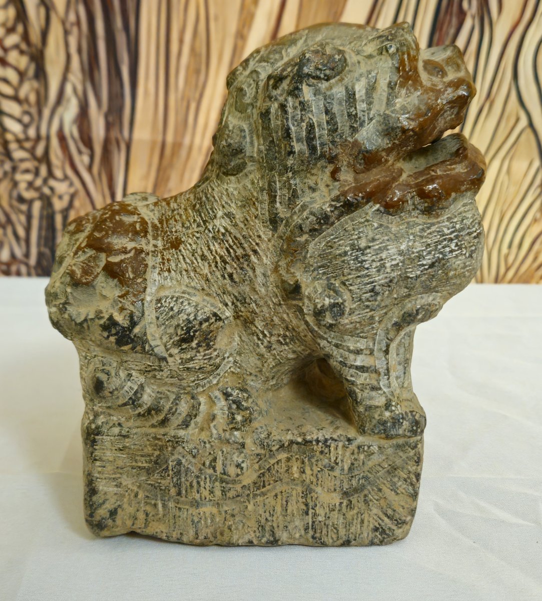 Asian Sculpture Dog Of Fo / Carved Stone / China Late 19th Century-photo-4