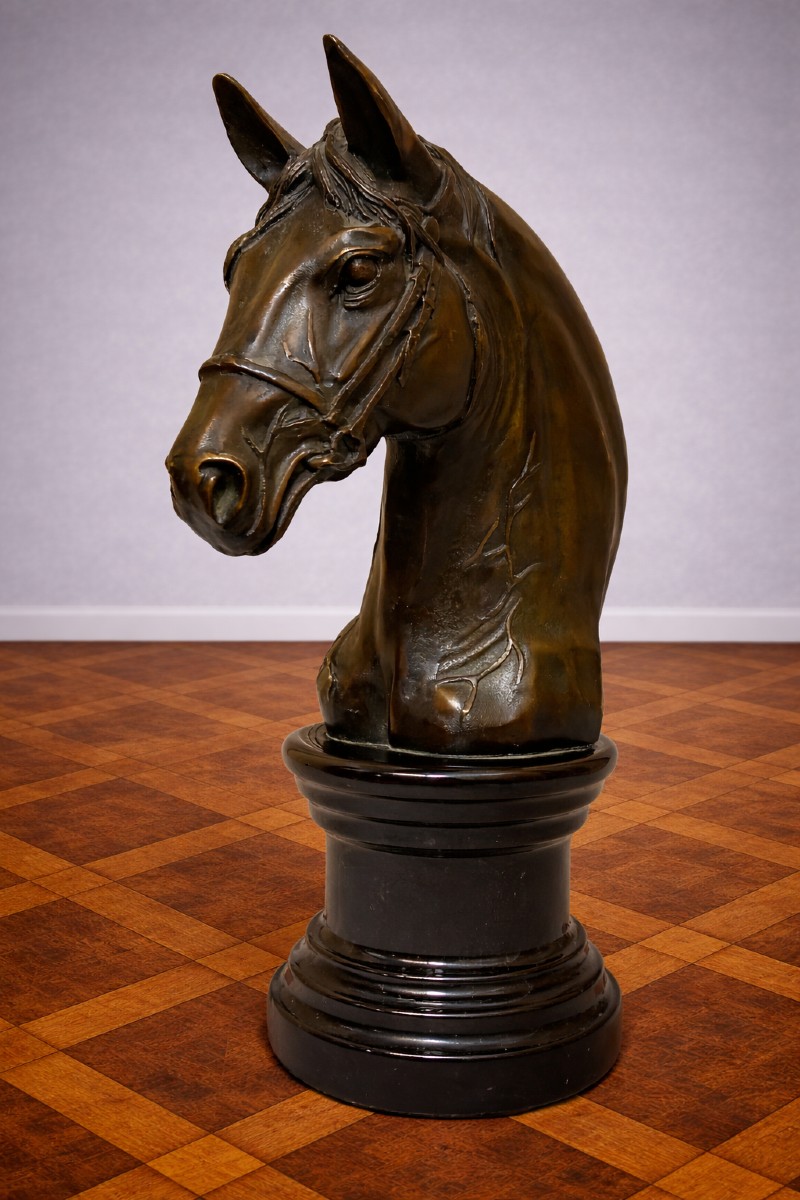 Bronze Horse Head On Base - 20th Century
