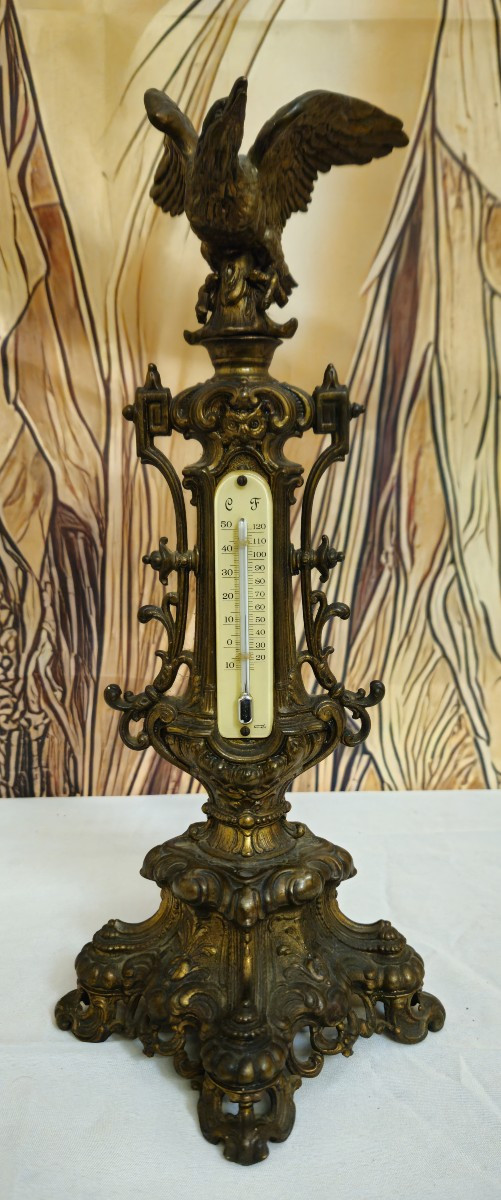 Large Bronze Table Thermometer With Eagle Decoration - Napoleon III - 19th Century