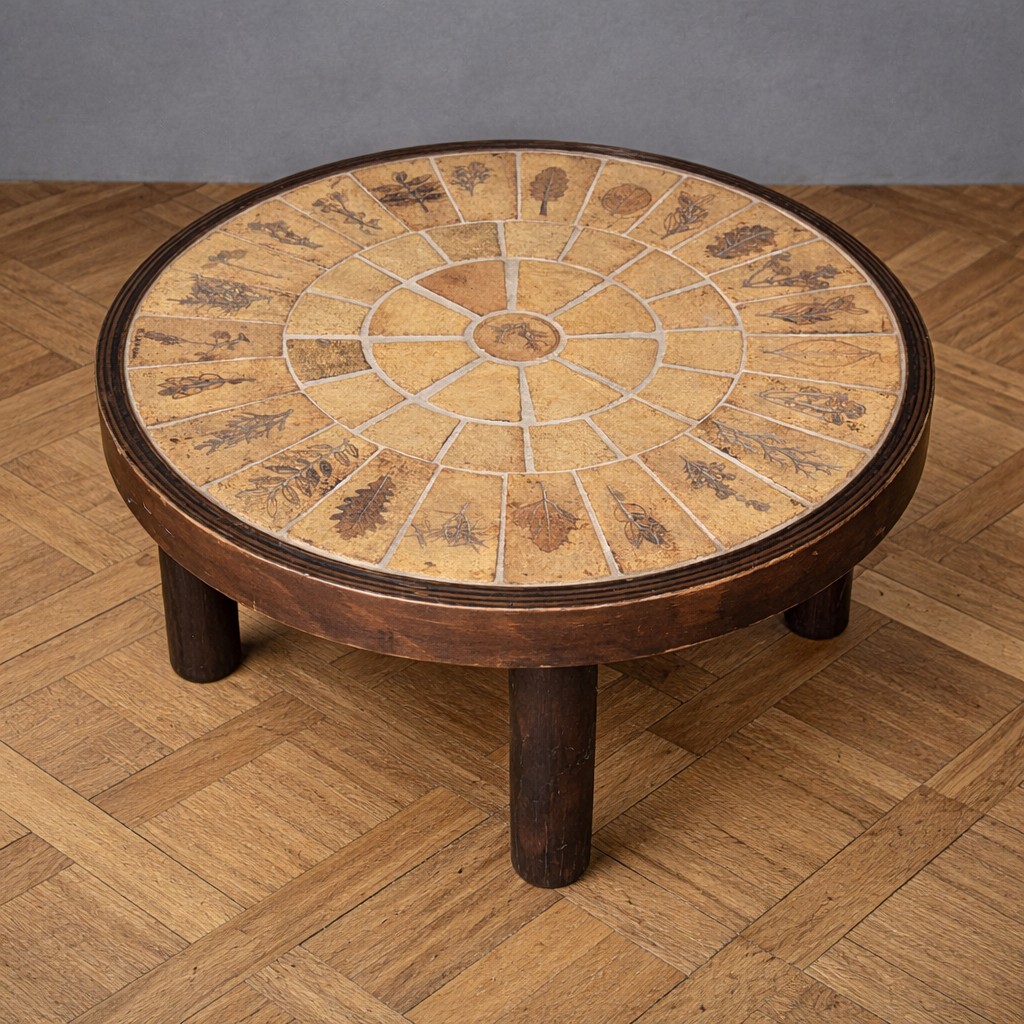 Table basse circulaire en céramique – Roger Capron - modéle herbier, Vallauris, années 1950 