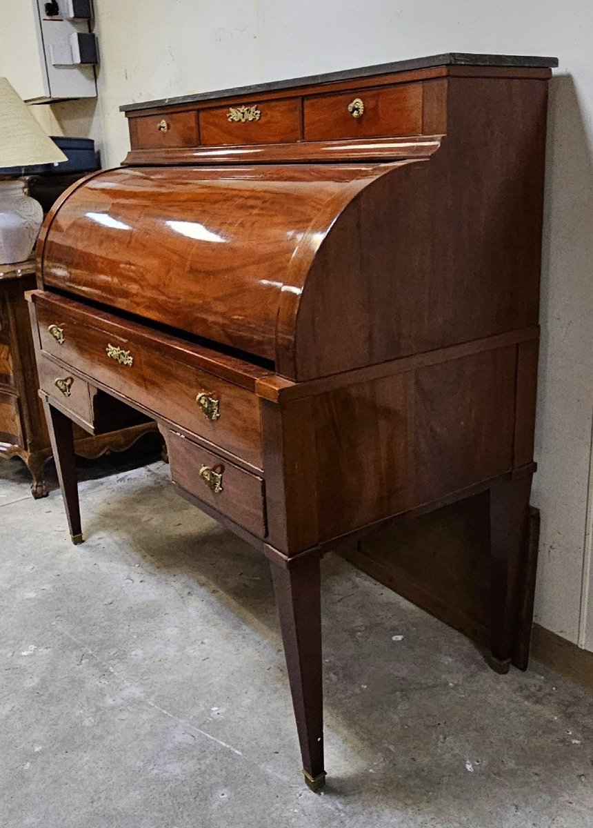 Important bureau Secrétaire à cylindre Style Louis XVI en acajou a systéme de double ecritoire-photo-4