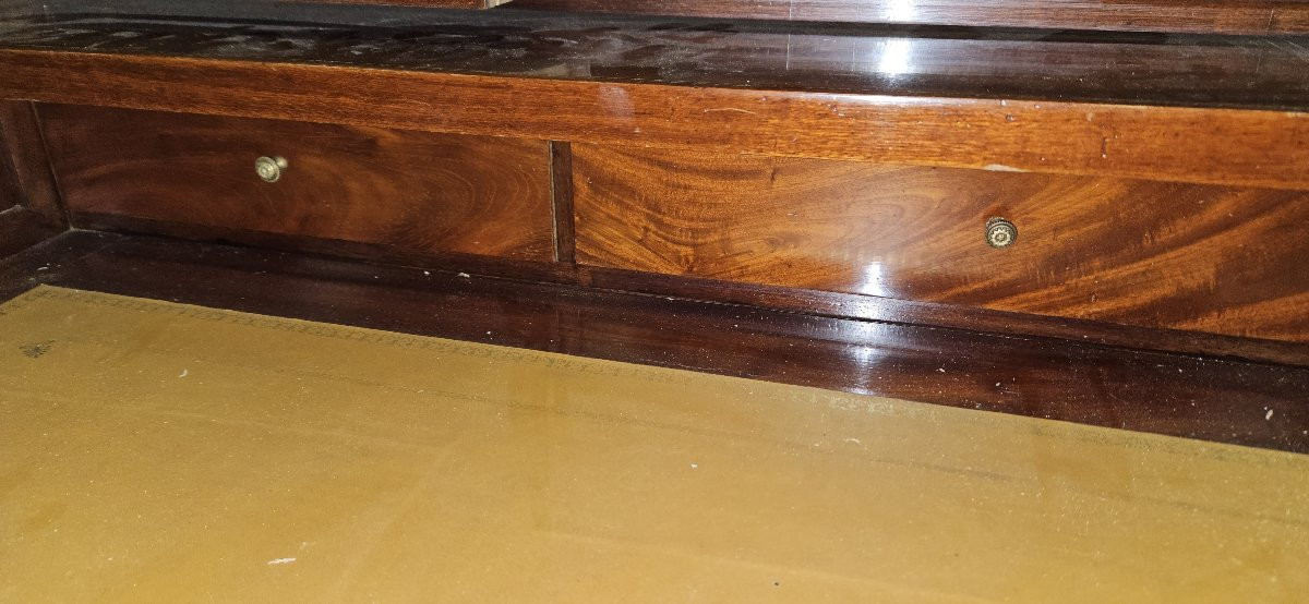 Important bureau Secrétaire à cylindre Style Louis XVI en acajou a systéme de double ecritoire-photo-3